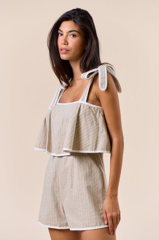 Contrast Hem Bow Tie Romper