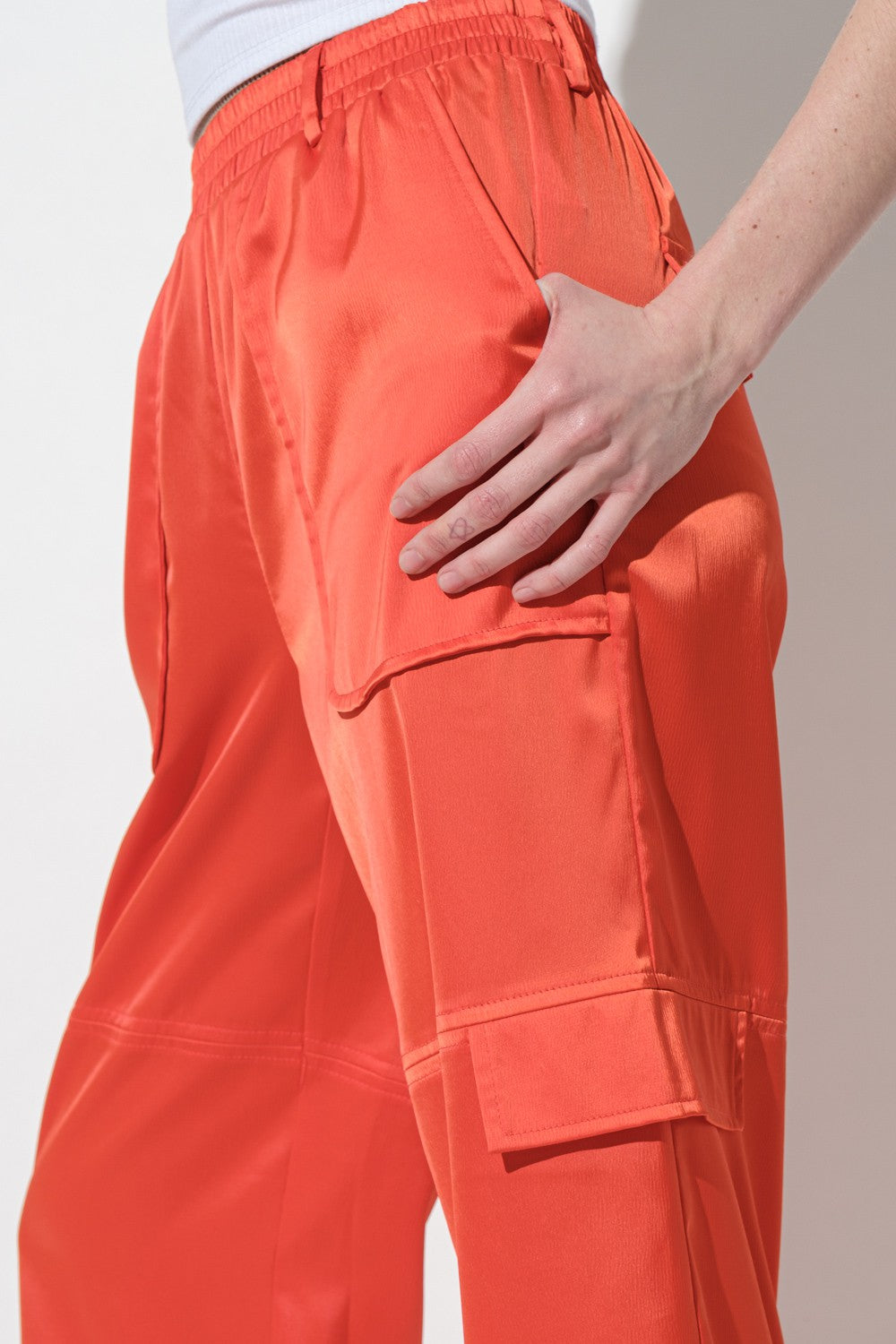 Glossy Satin Cargo Pants Orange