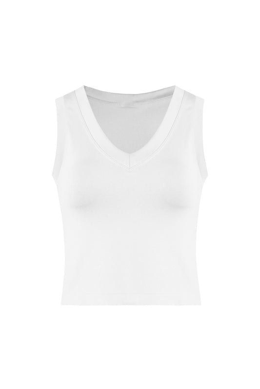 White Basic V-Neck Top