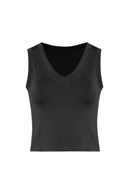 Black Basic V-Neck Top