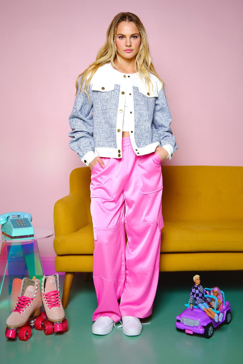 Glossy Satin Cargo Pants Pink