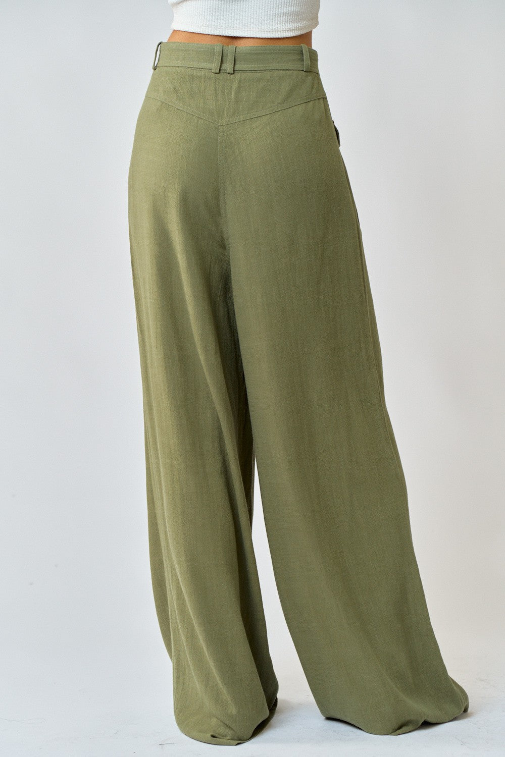 Olive Belt Wide Linen Pants