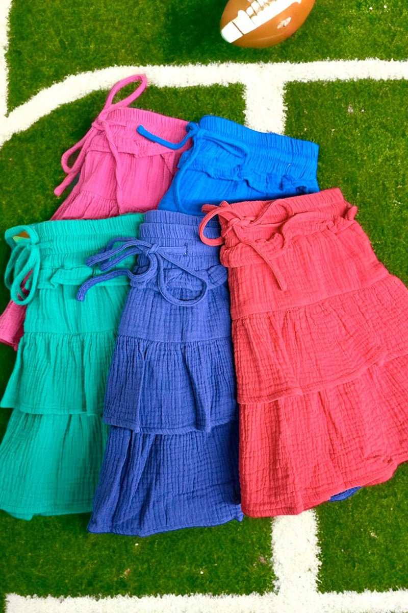 Blue Flounce Tiered Mini Gauze Skort