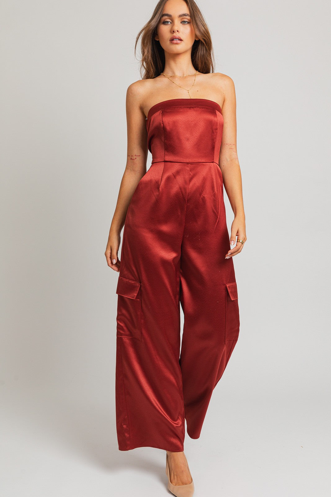 Satin Cargo Jumpsuit