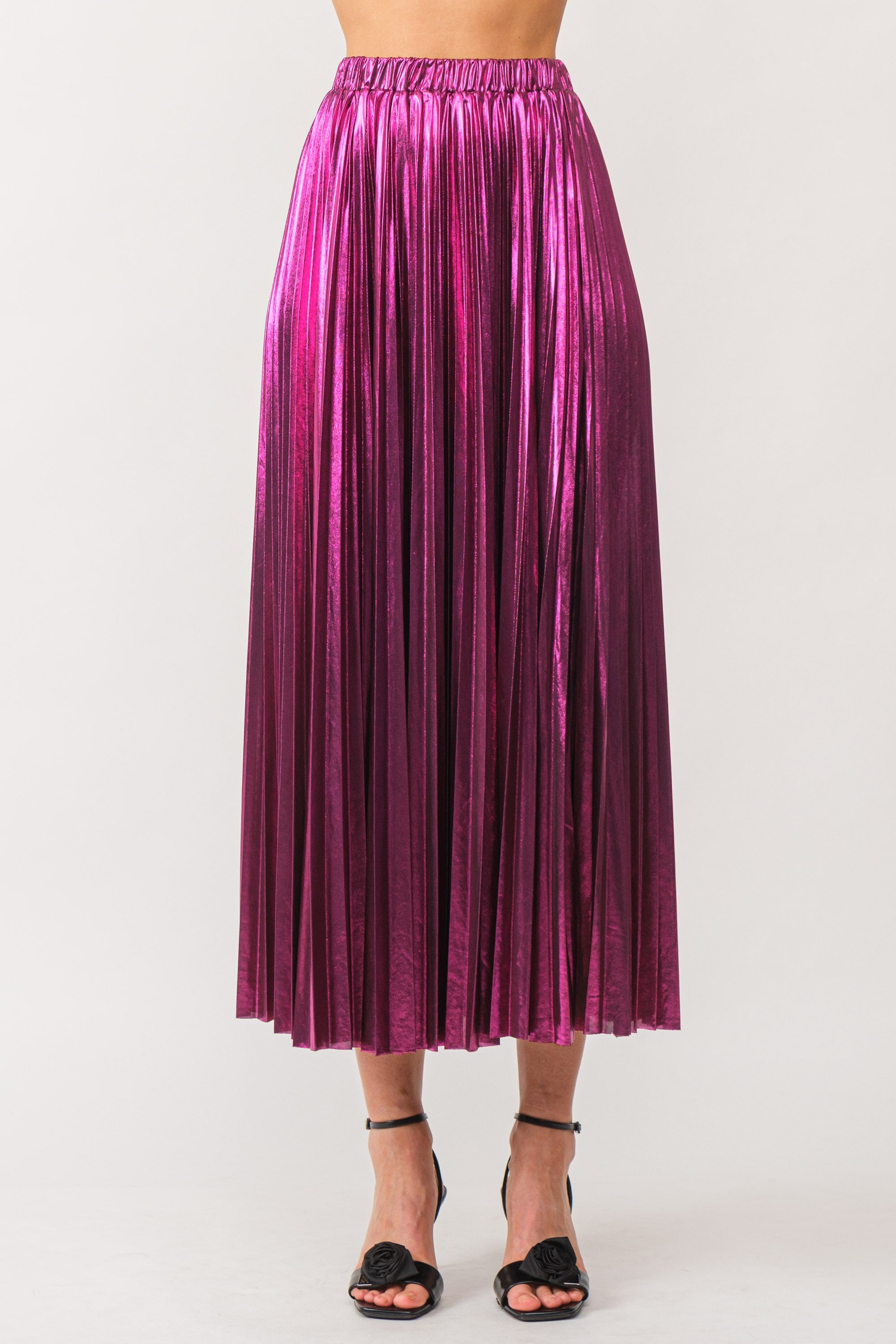 Fuchsia metallic shop pleated skirt