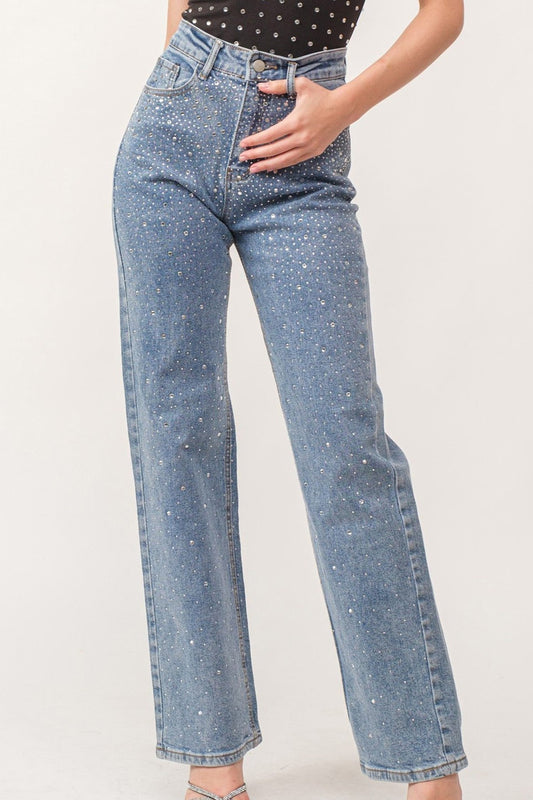 Rhinestone High Rise Jeans