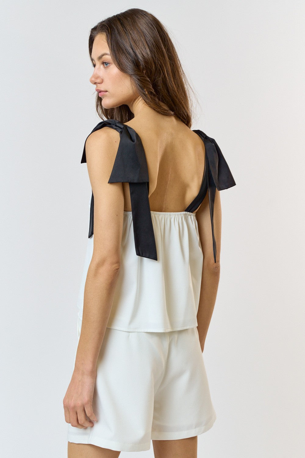 White and Black Bow Strap Top