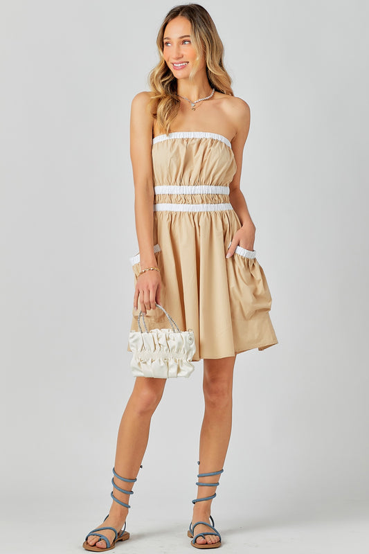 Summer Contrast Dress Beige