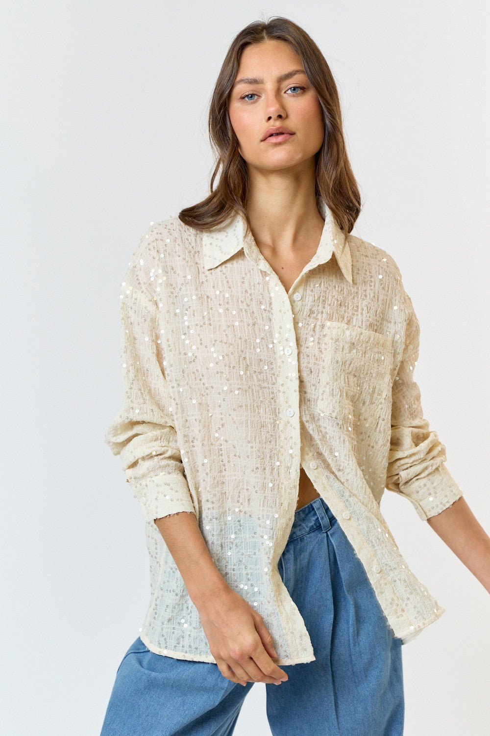 Cream Sequin Top