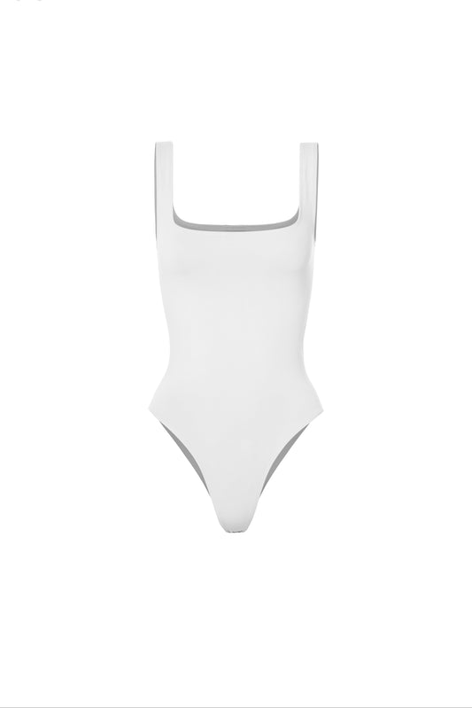 White Square Neck Bodysuit
