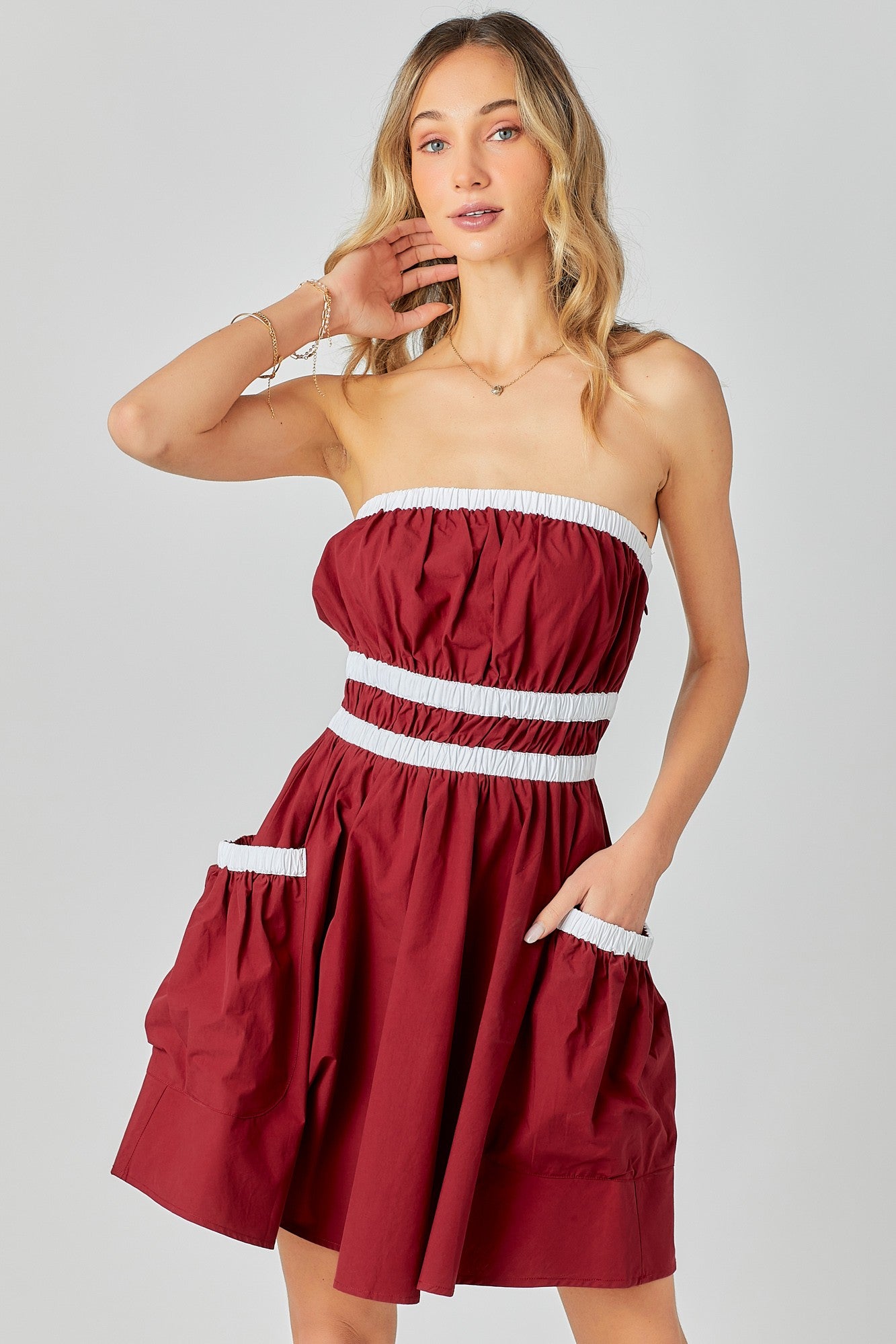 Contrast Dress Burgandy