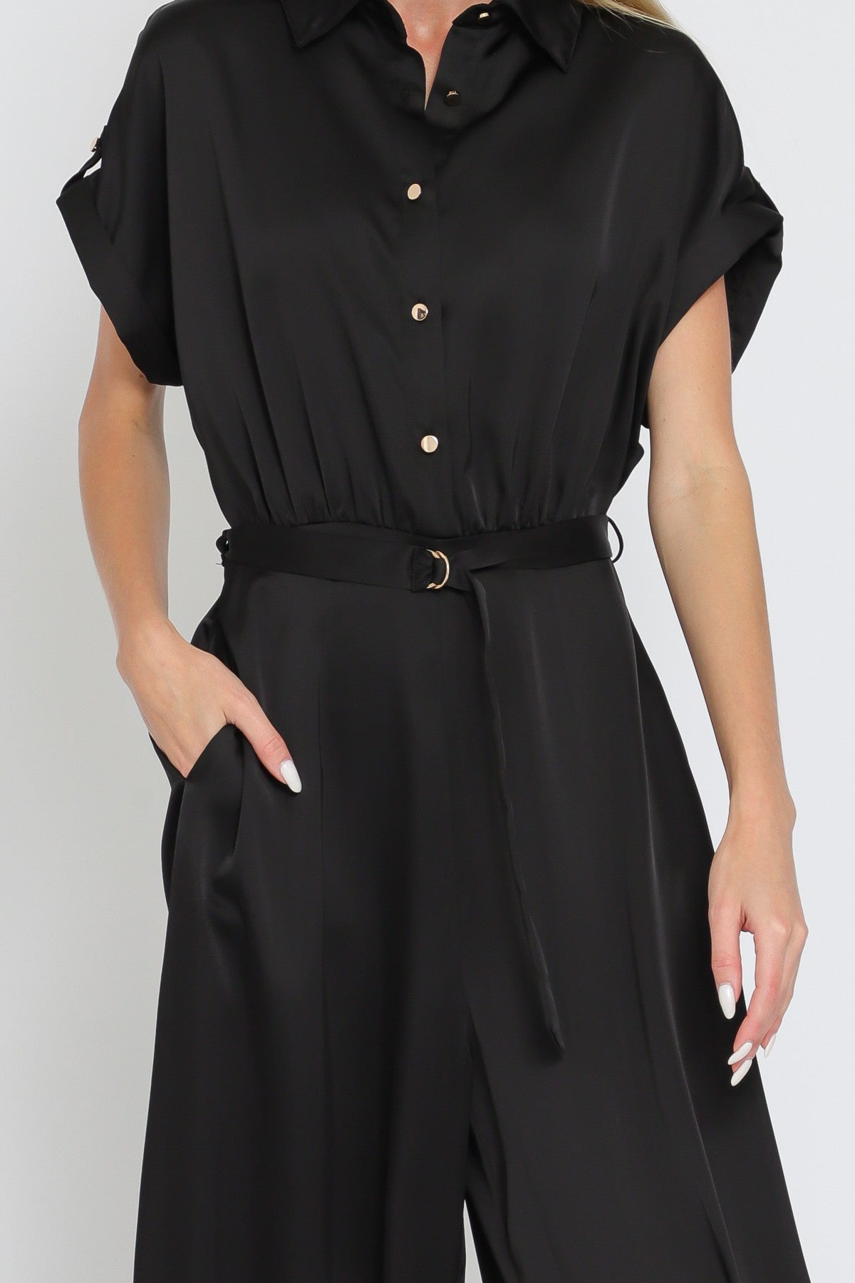 Short Sleeve Belted Jumpsuit