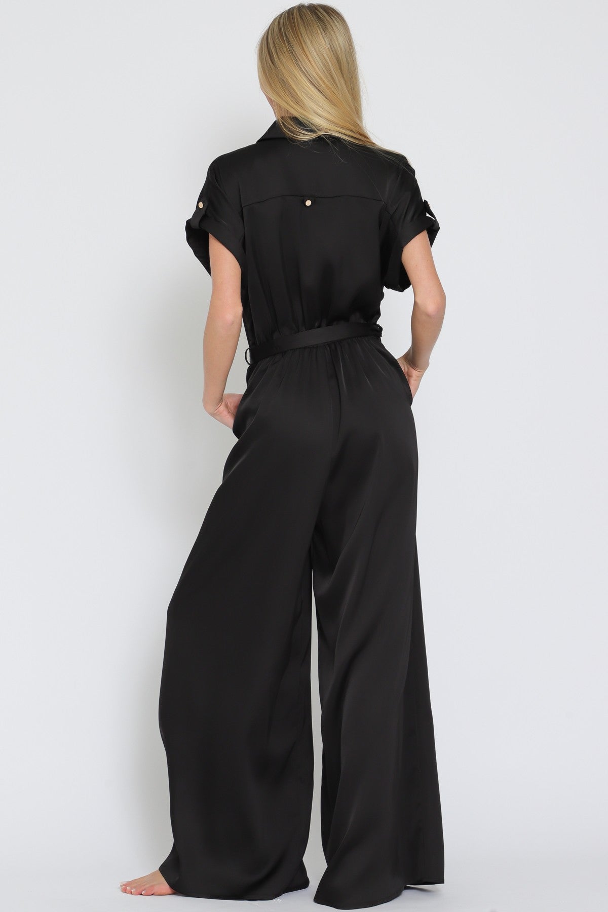 Short Sleeve Belted Jumpsuit