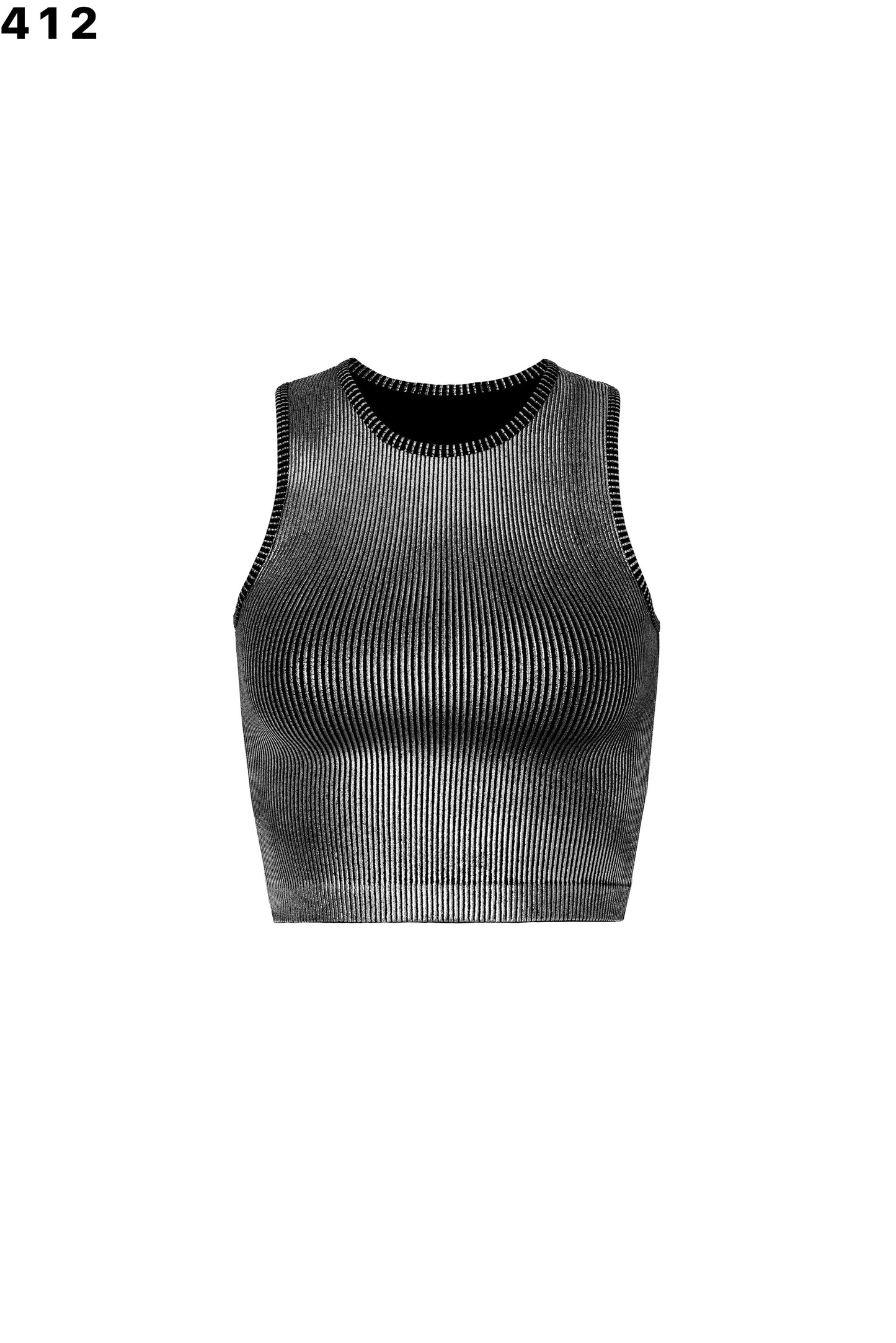 Black Silver Basic Ribbed Top