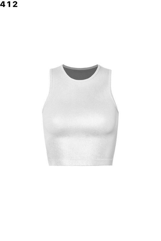 White Silver Basic Ribbed Top