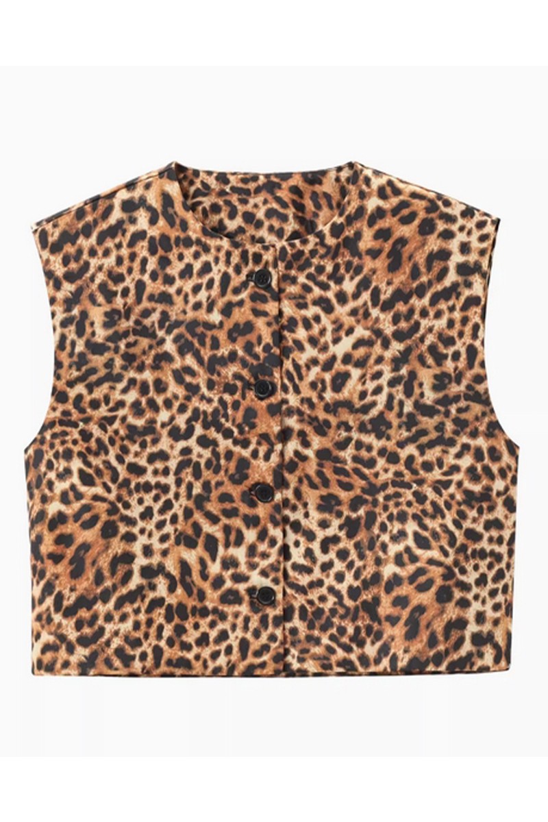 Leopard Button Down Vest