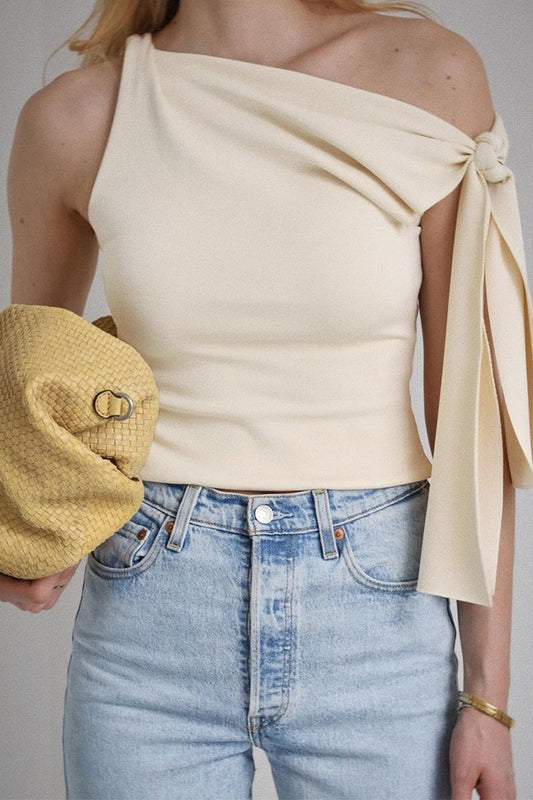 One-Shoulder Beige Top