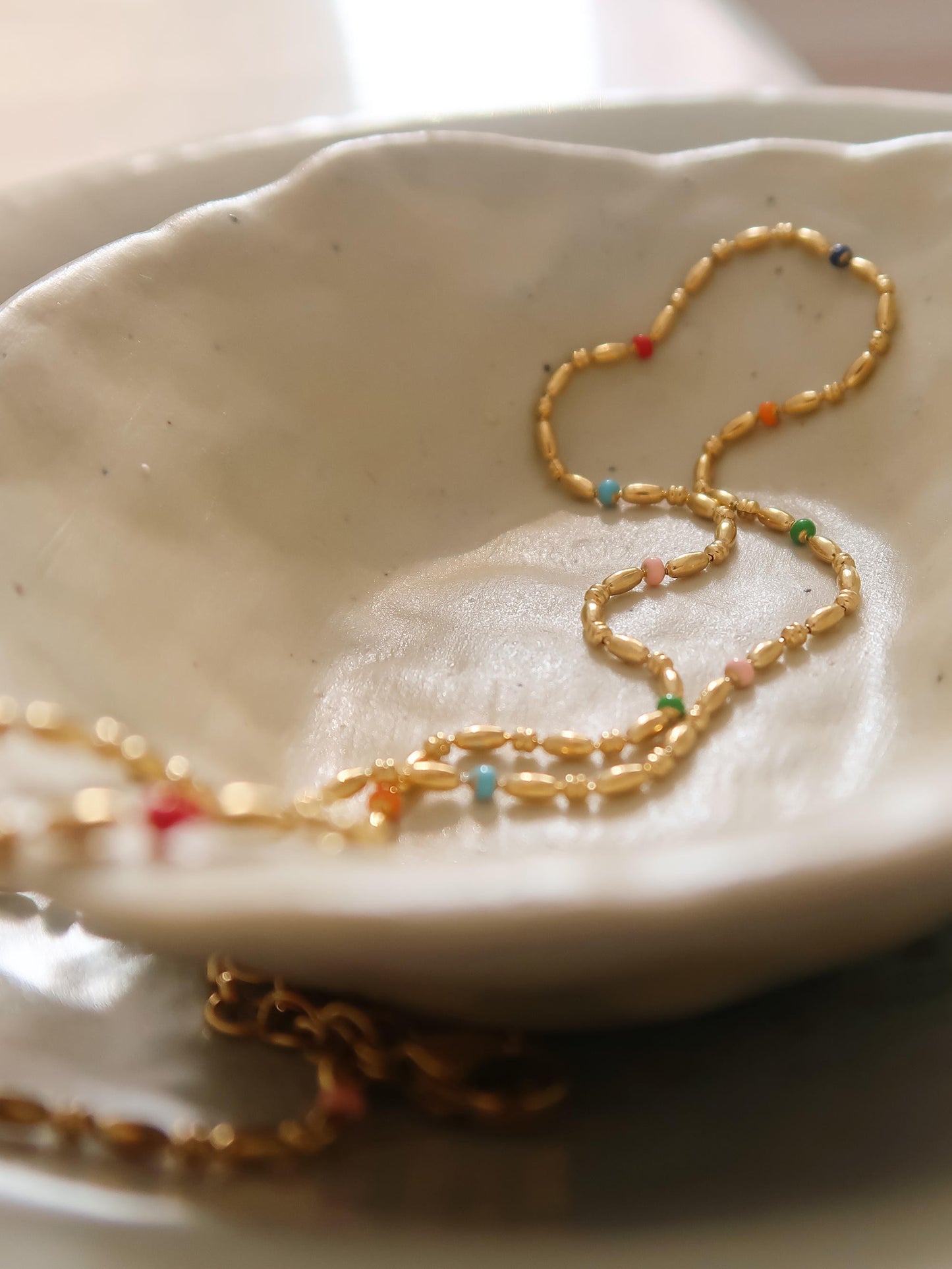 Multi Color 18k Gold Non-tarnish Petite Beaded Necklace