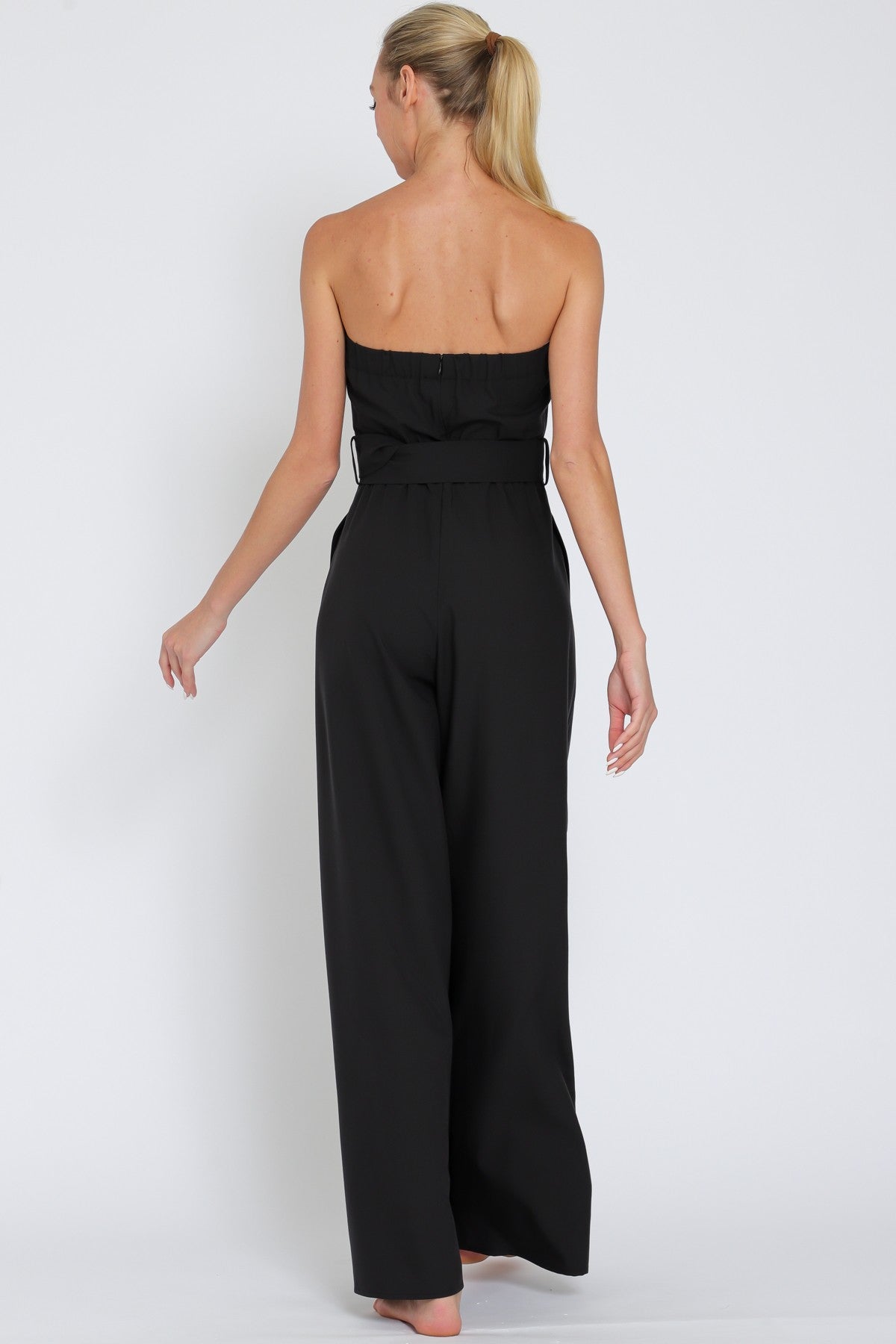 Belted Linen Jumpsuit Black