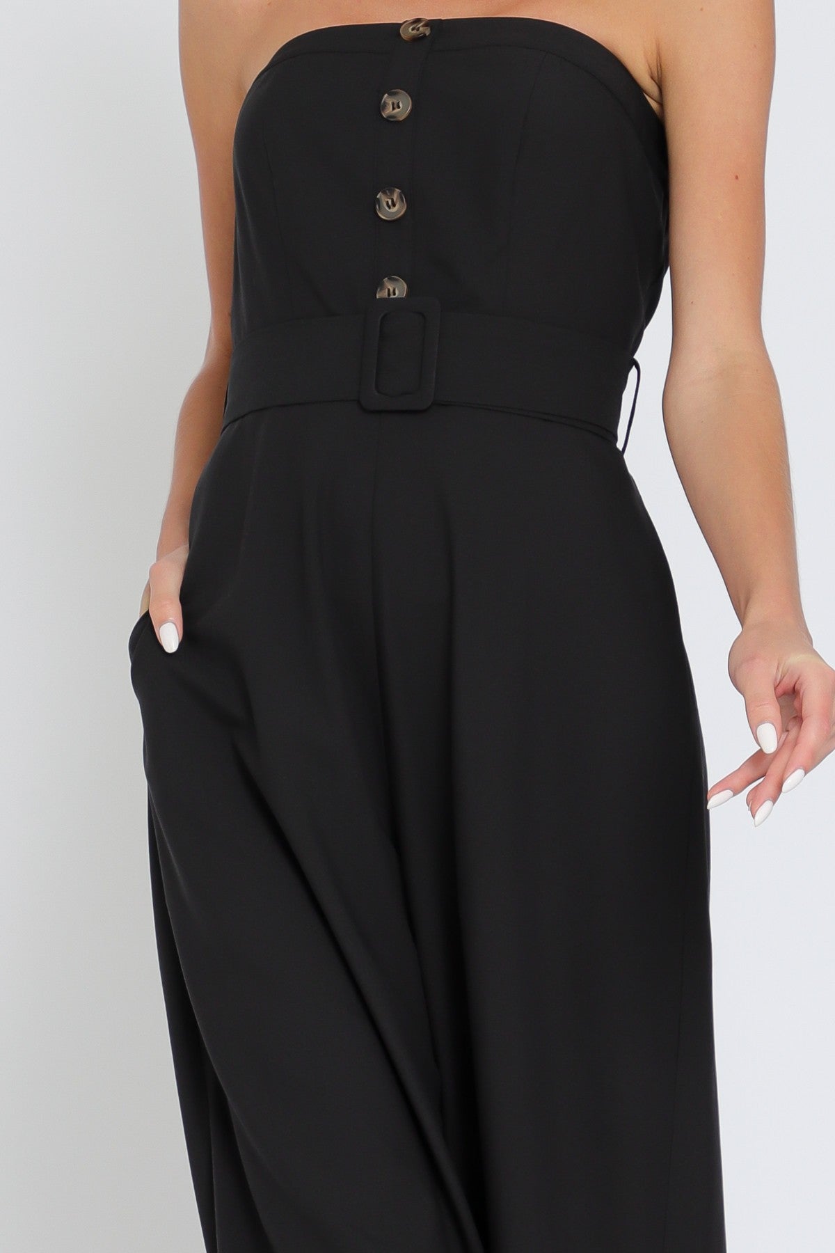 Belted Linen Jumpsuit Black