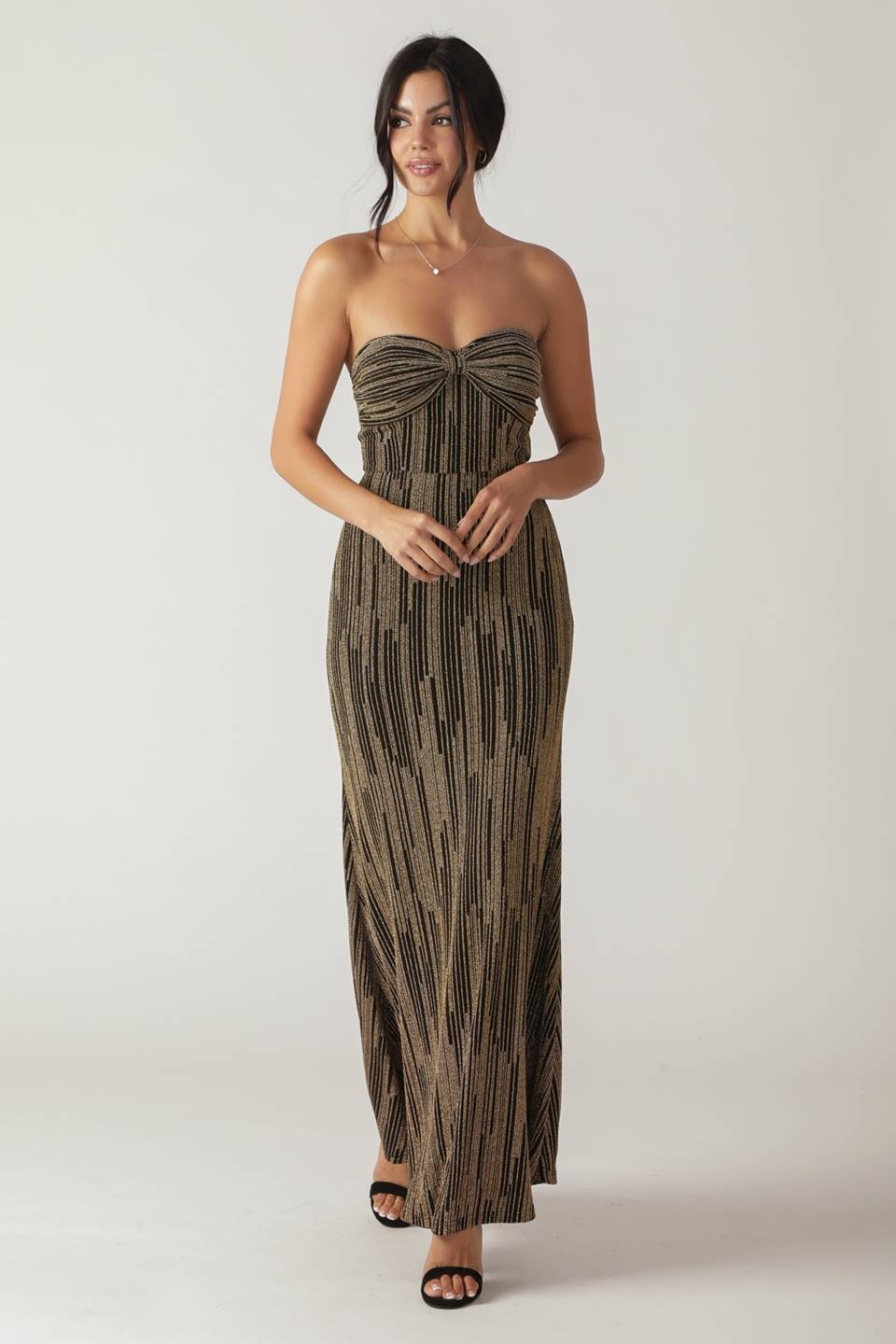 Black and Gold Metallic Maxi Dress