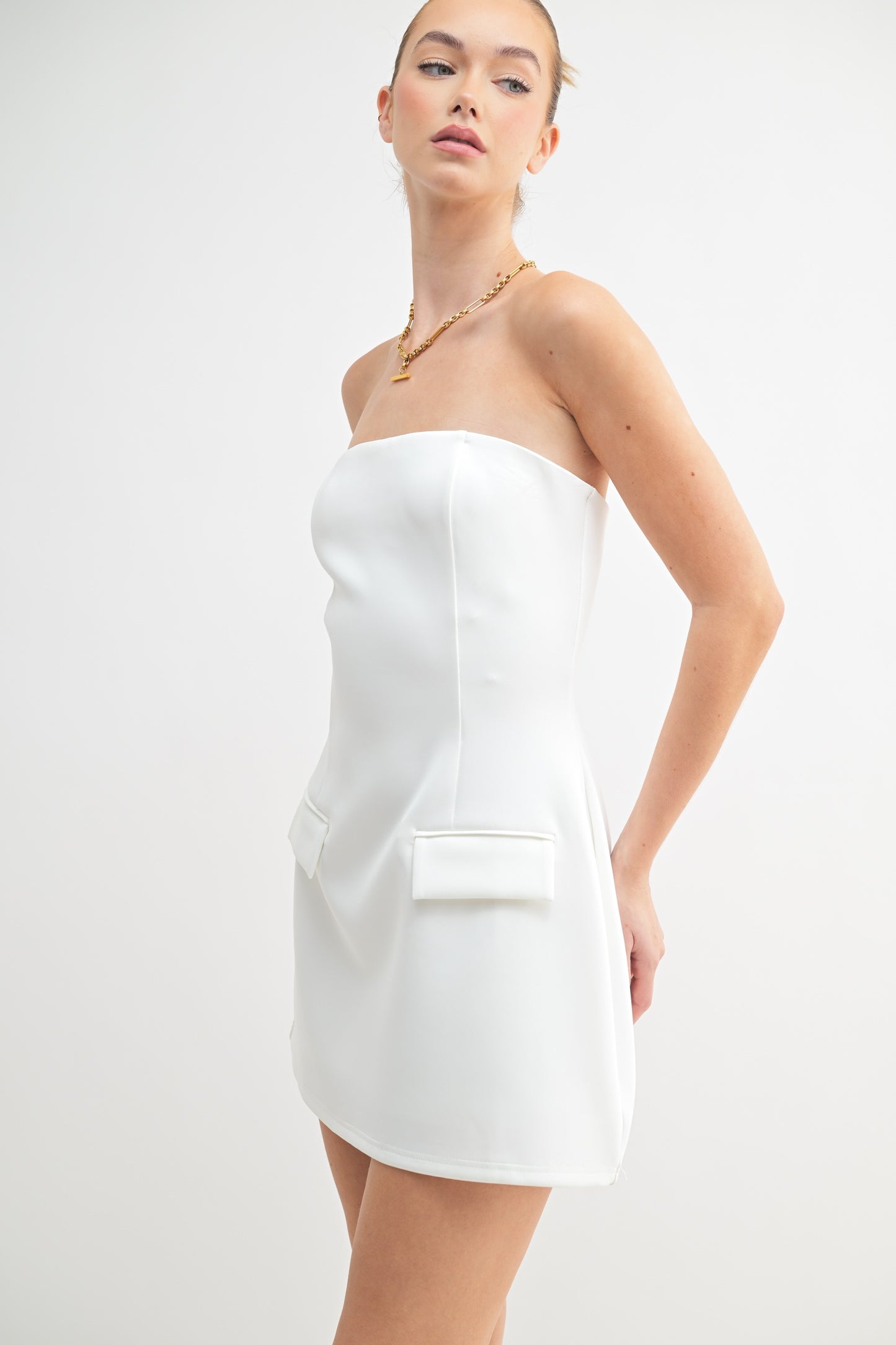 White Strapless A-line Mini Dress