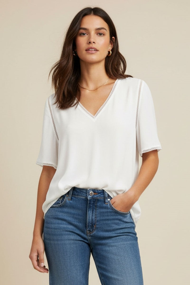 White Trim Blouse