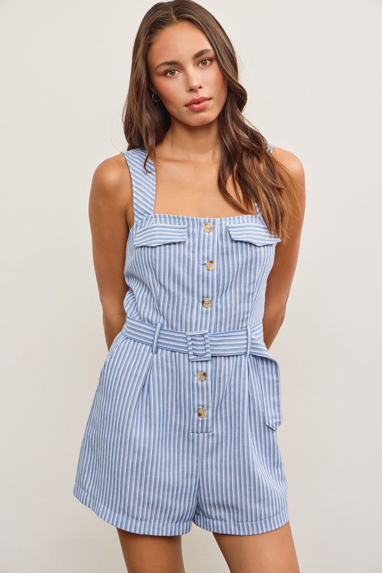 Blue Belted Romper