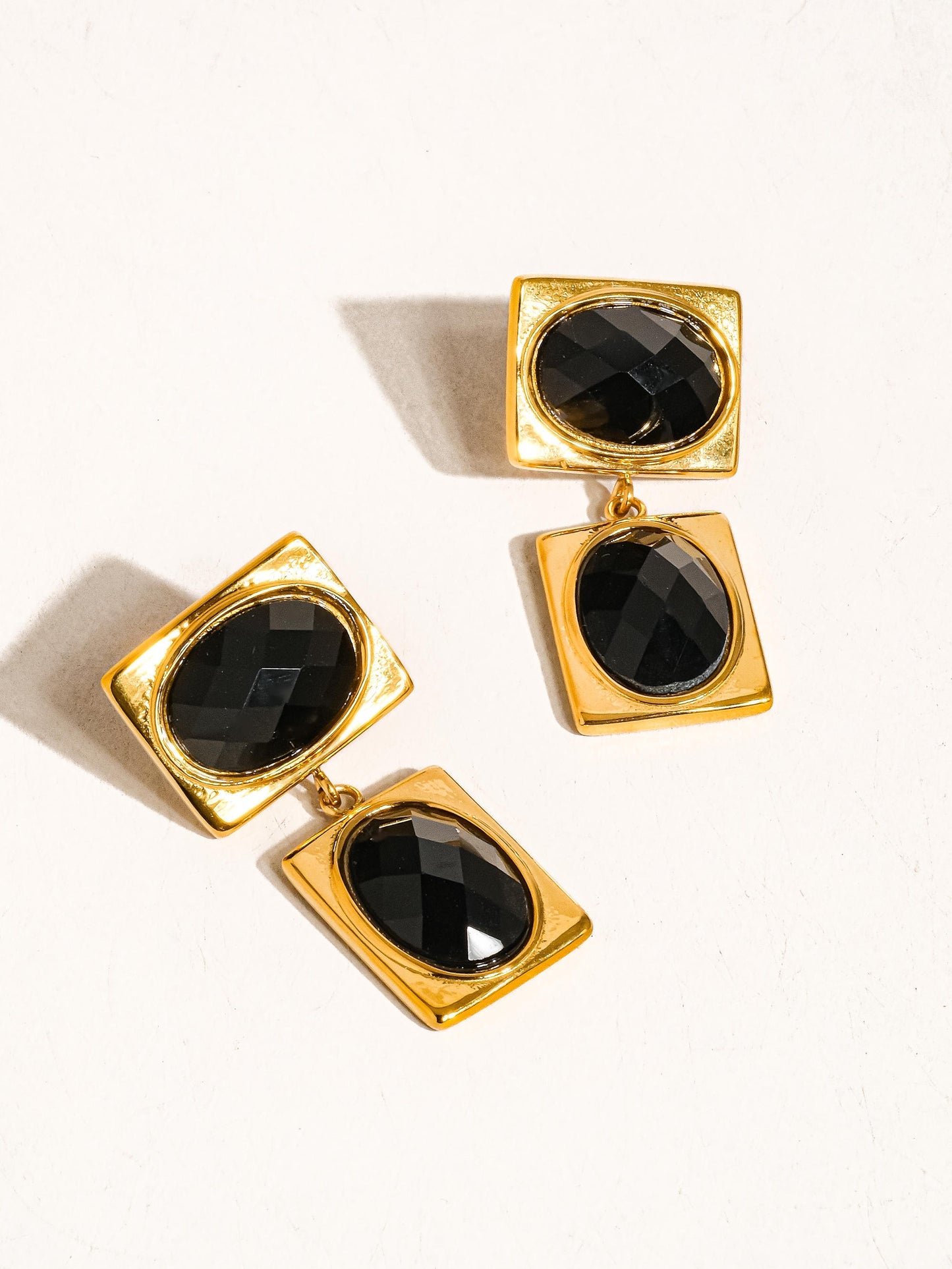 18k Gold Non-tarnish Square Stone Earring