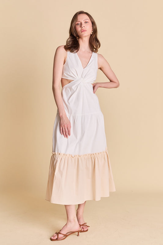 Twist Cut Out Color Block Maxi Dress