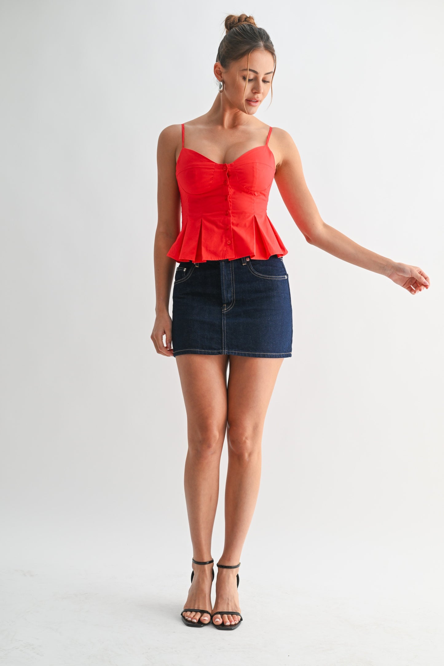 Red Pleated Charm Bustier Top