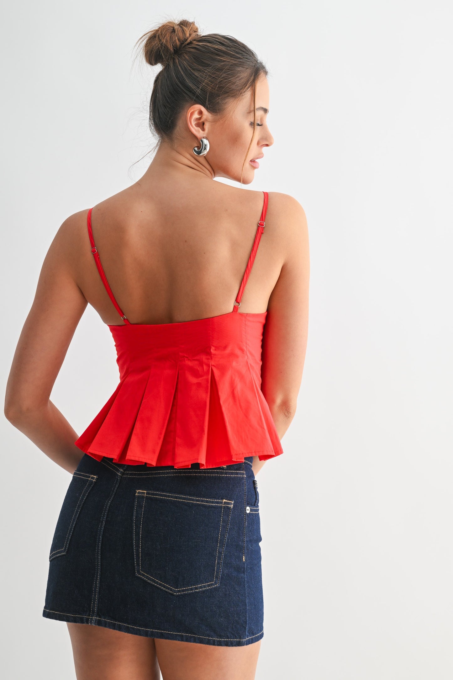 Red Pleated Charm Bustier Top