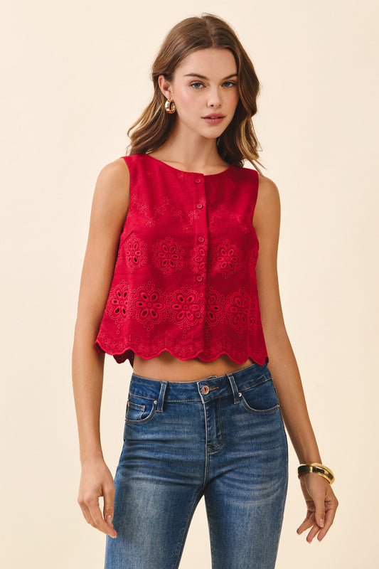 Cherry Red Eyelet Top