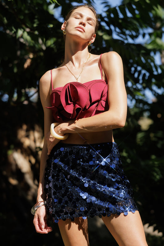 Navy Sequin Mini Skirt