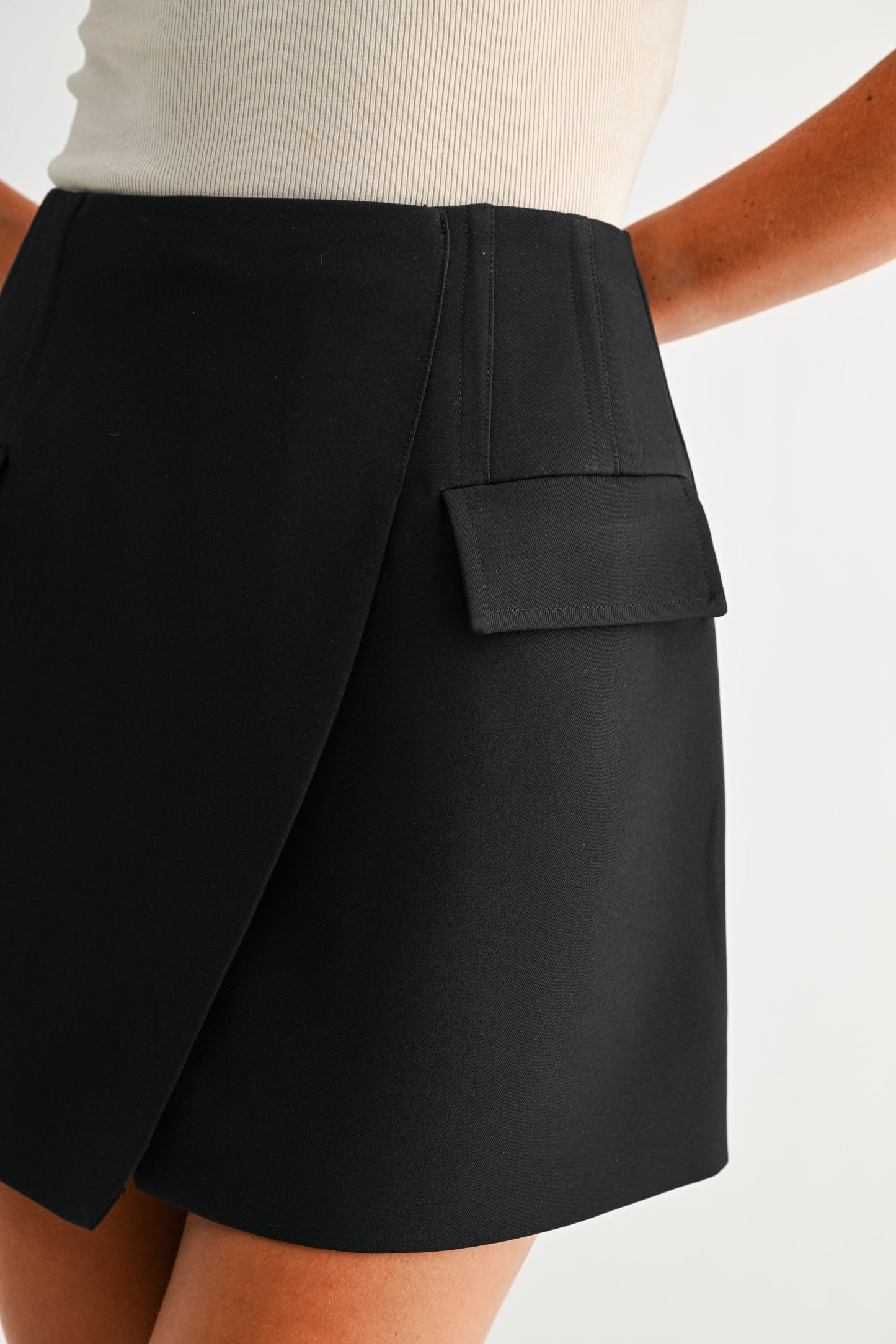 Black Sleek Wrap Mini Skirt