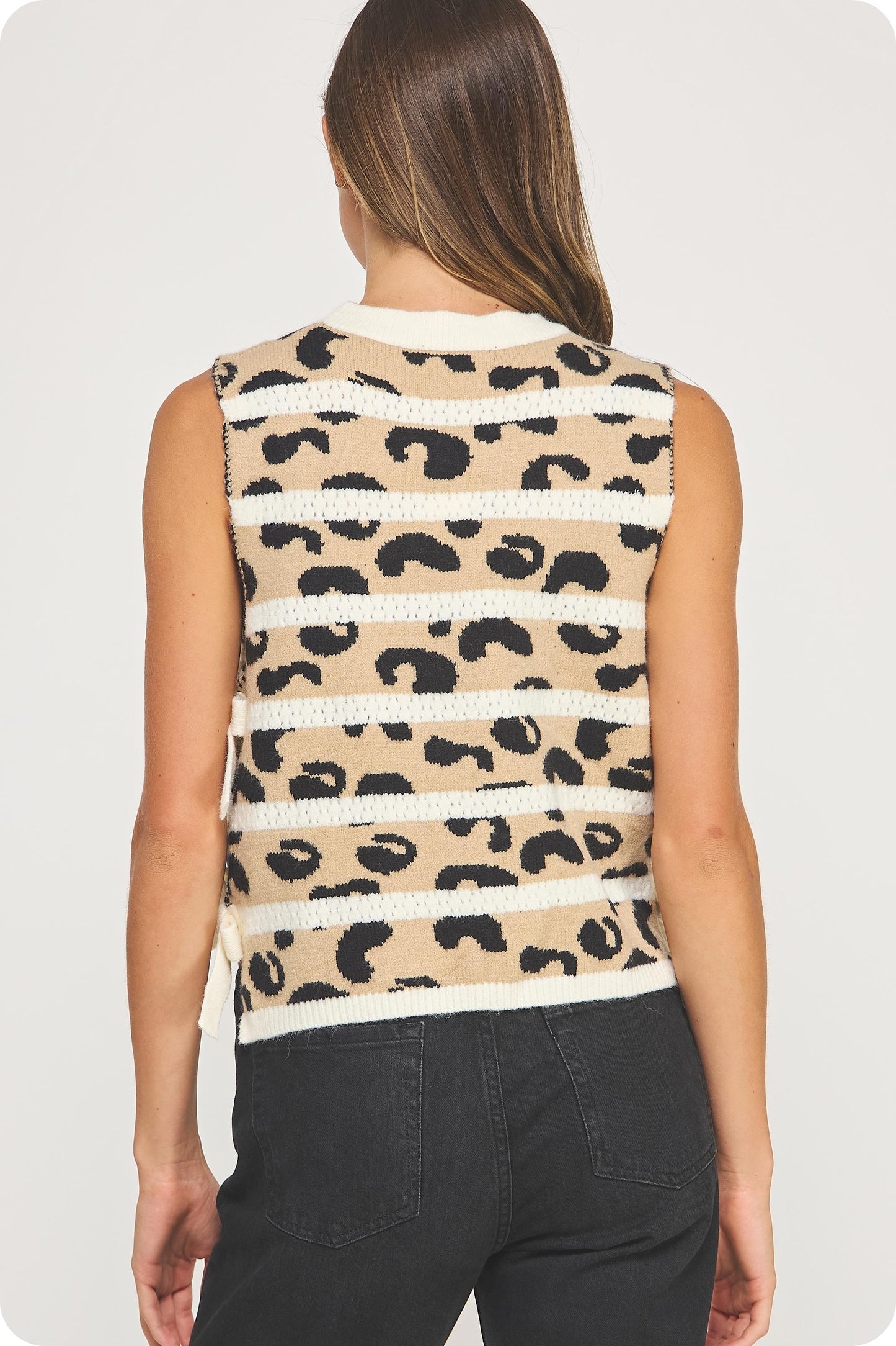 Animal Striped Side Bow Detail Knit Top