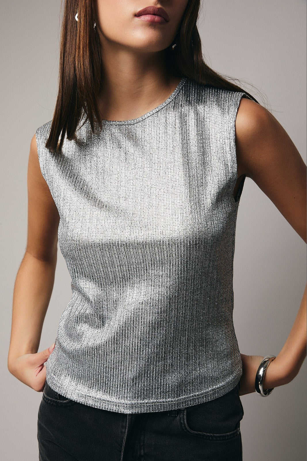 Ellie Glitter Top Silver