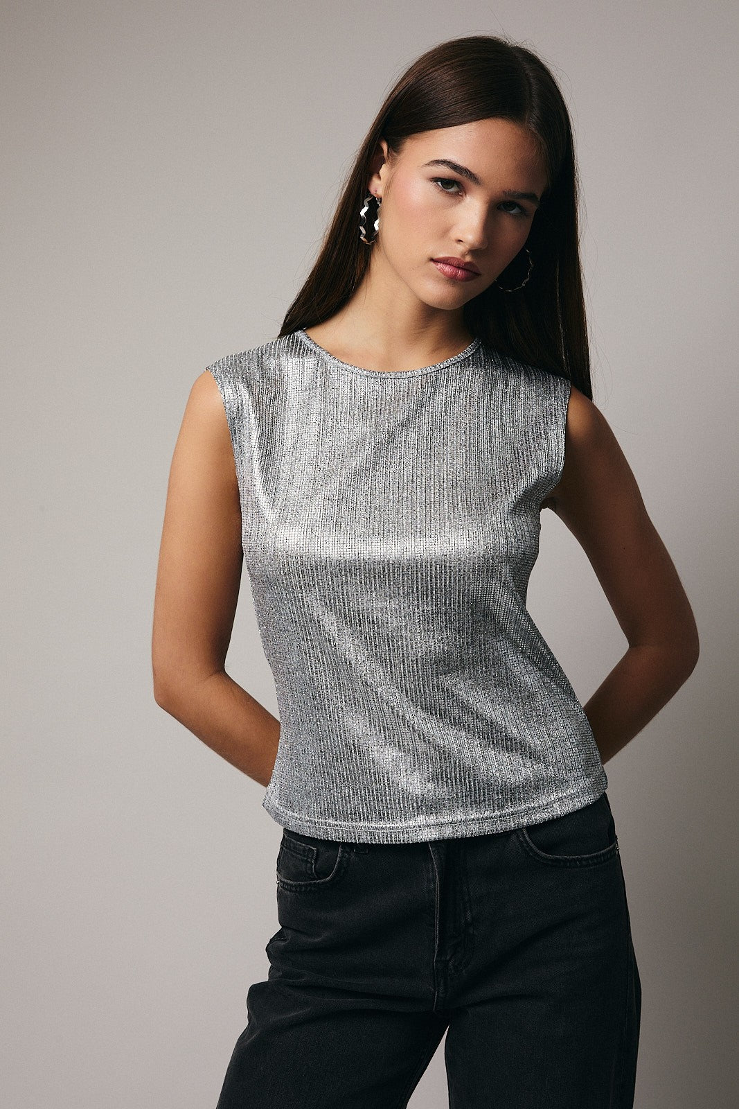 Ellie Glitter Top Silver