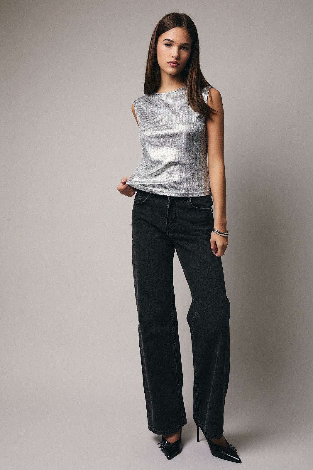 Ellie Glitter Top Silver