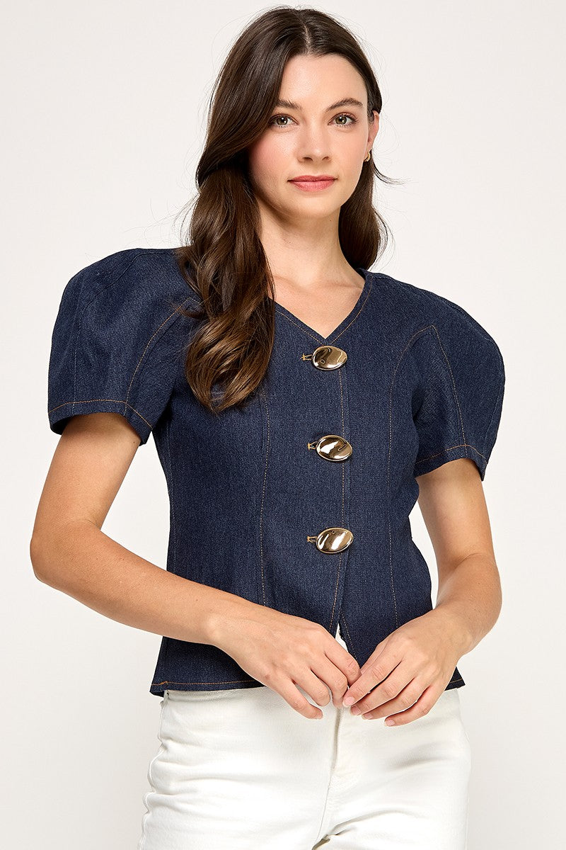 Short Sleeve Denim Top