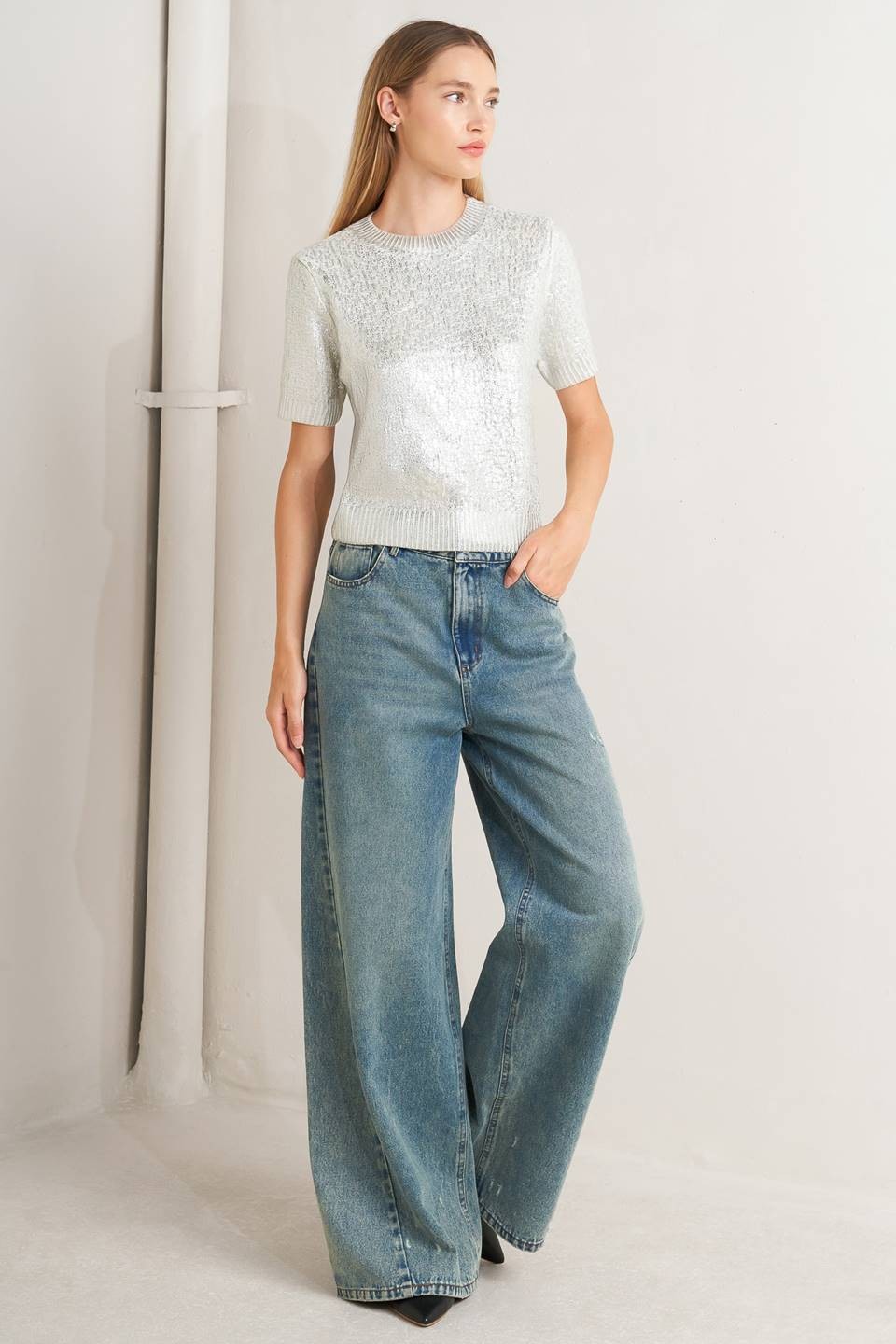 Silver Foiled Sweater Top