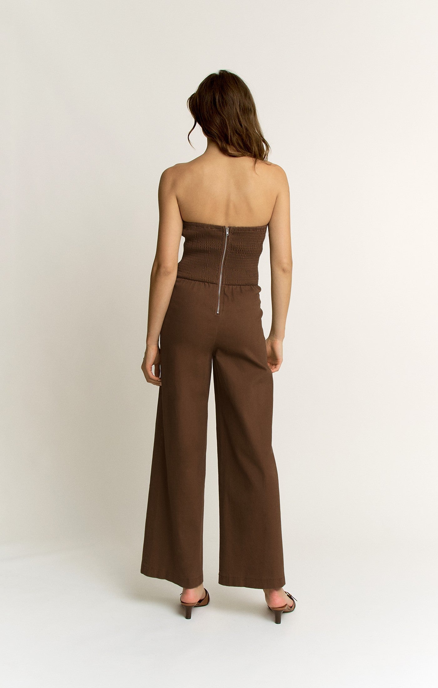 Mocha Strapless Bow Detail Wide Leg Jumpsuit