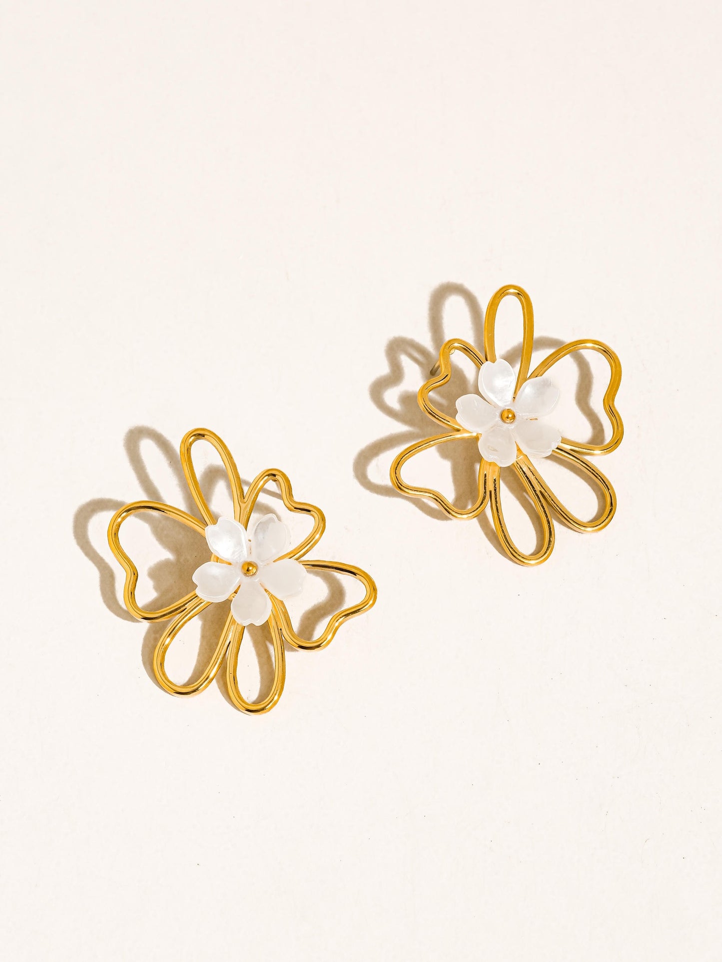 18k Gold Non-tarnish White Petal Floral Earrings