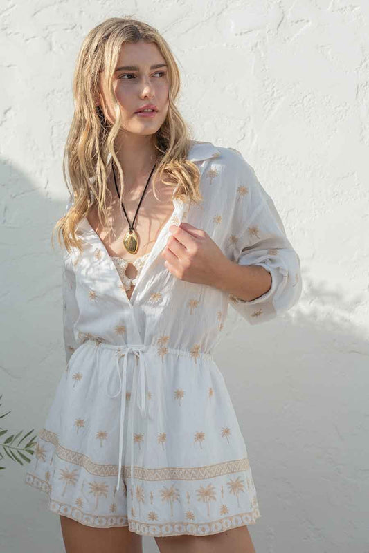 Off White Embroidery Romper