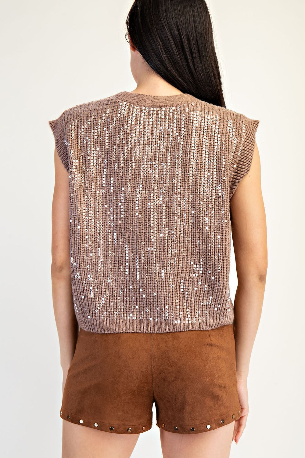 Taylor Sequin Sweater Vest Mocha
