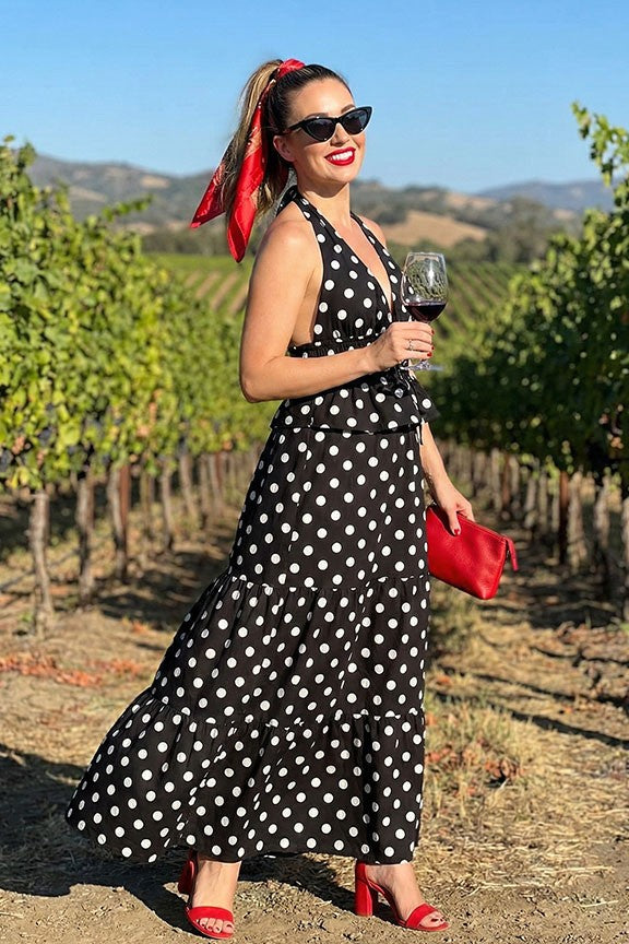 Polka Dot Halter Top & Maxi Skirt Set