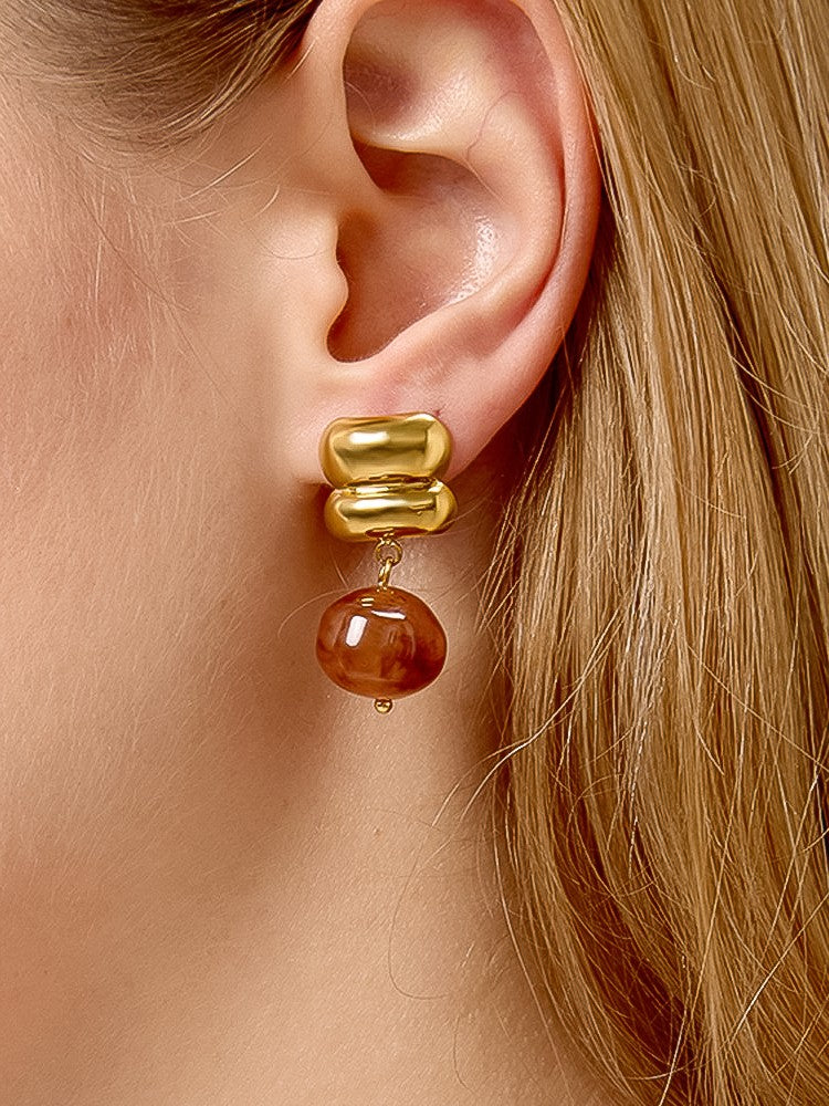 18k Gold Non-tarnish Agate Drop Earrings