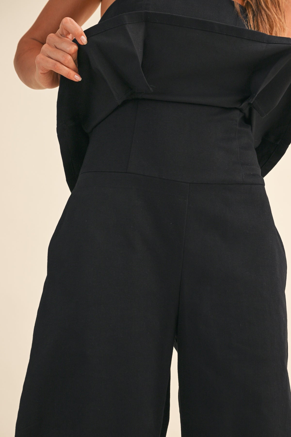 Pleated Strapless Peplum Barrel Jumpsuit