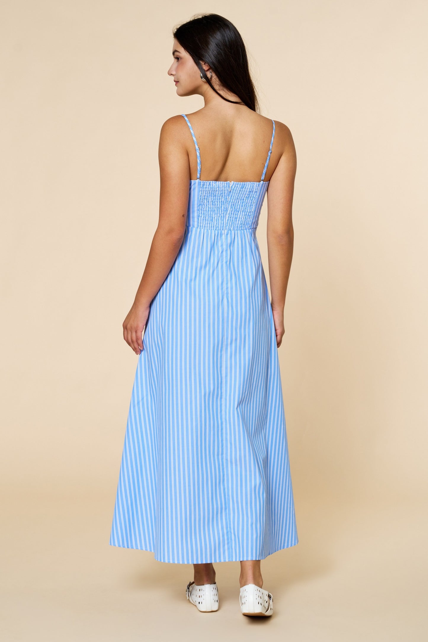 Striped Lace Waist Removable Straps Maxi Dress