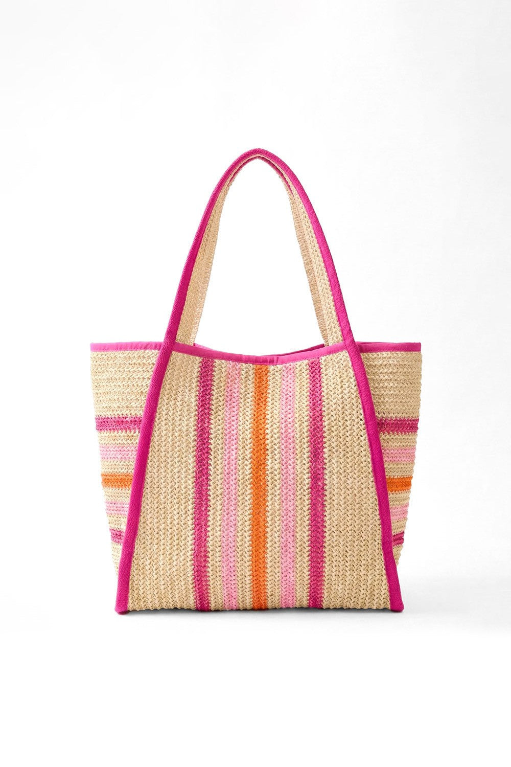 Pink Multi Color Straw Tote Bag